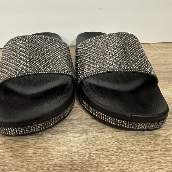 Forever Womens Slides Black Rhinestone Sandals Size 8 Slip On‎ Comfort Gemstones - Picture 4 of 7